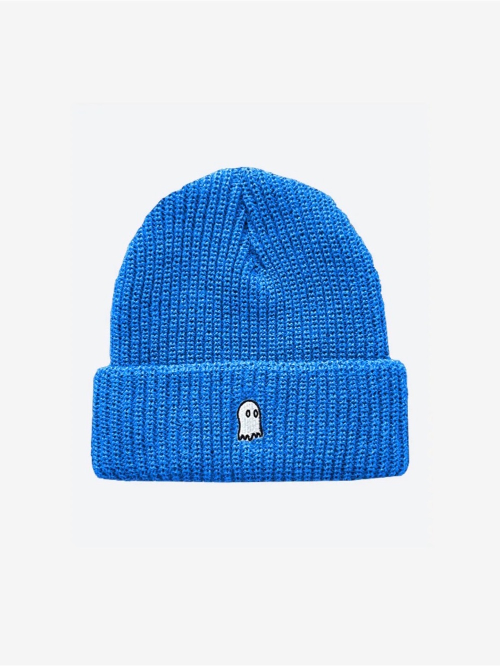 LONELY GHOST Bright Blue Knit Beanie with Ghost Patch